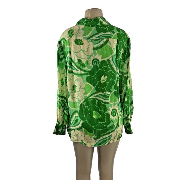 Farm Rio Tropical Groove Shirt Size M Green Floral Print Long Sleeve Button Down - Picture 10 of 15